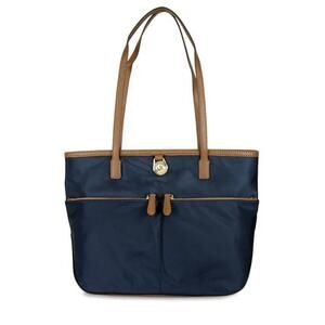 Michael Kors Medium Kempton Shoulder Bag Tote in Navy brown Navy Preppy Tote Bag